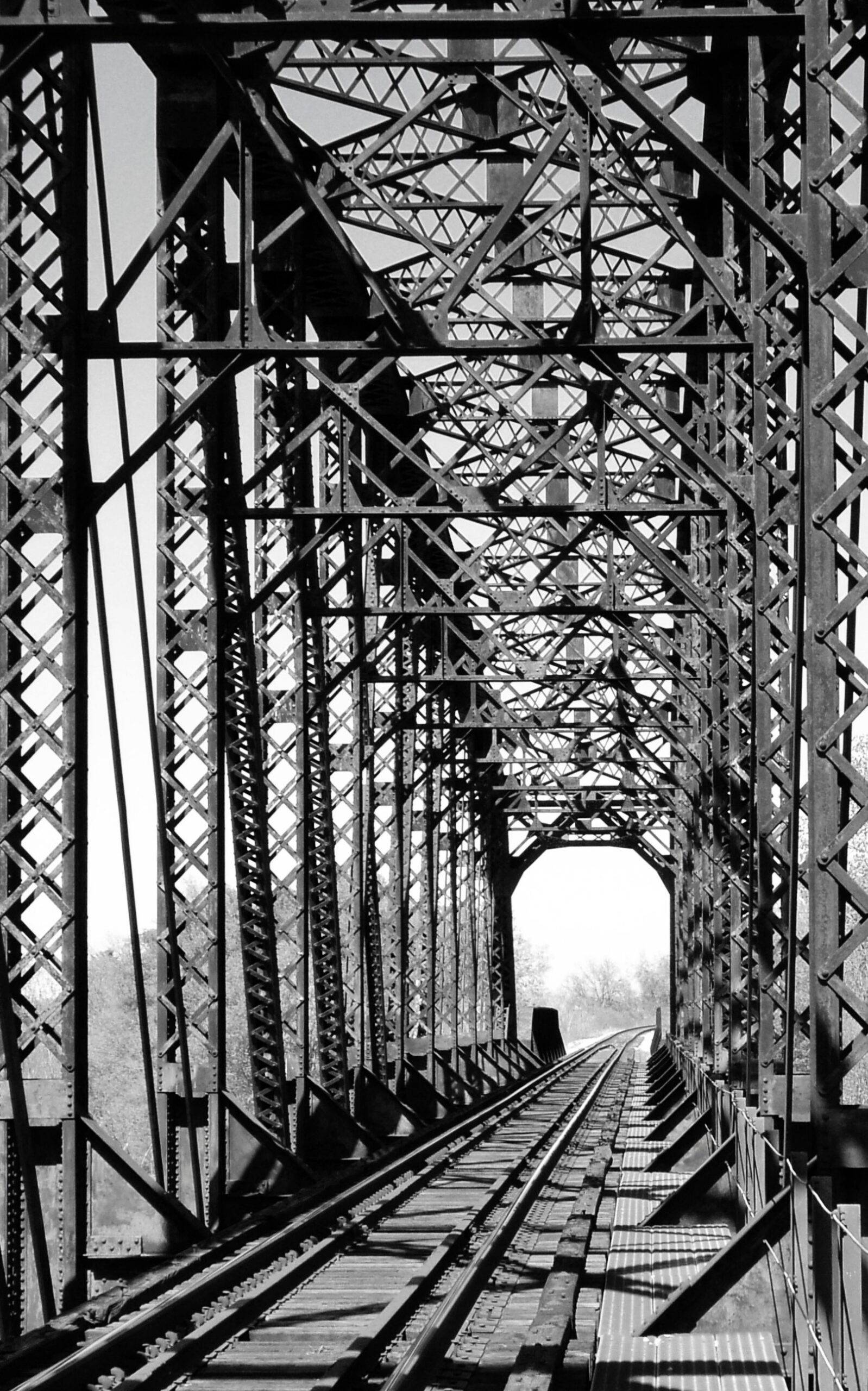 Union Pacific Railroad Bridge over the Brazos River near Hearne, TX, featuring intricate steel trusses and railway tracks.