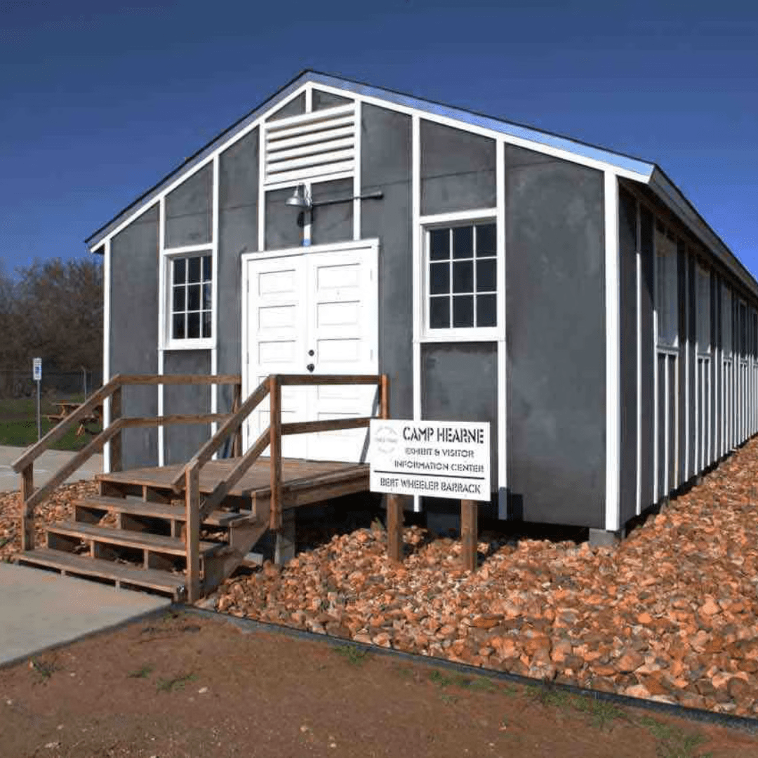 Reconstructed barracks at Camp Hearne, a World War II POW camp in Hearne, TX.