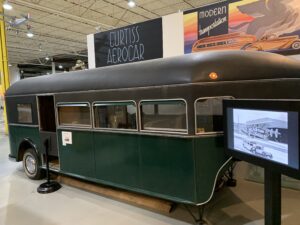 The Curtiss Aerocar a vintage 1930s fifth wheel travel trailer on display at the Glenn H Curtiss Museum in Hammondsport New York
